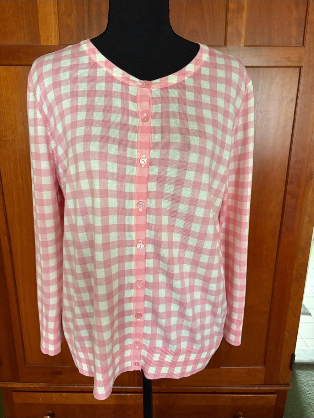 Talbots Pink and White Gingham Button-Front Shirt